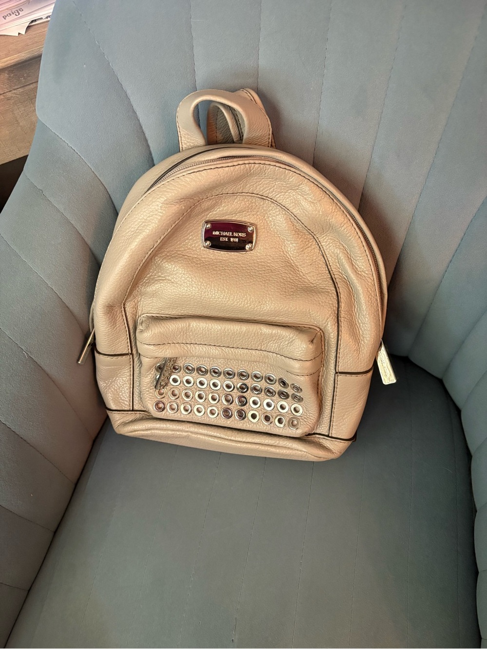 Michael Kors Beige Leather Mini Backpack with Grommet Studs
